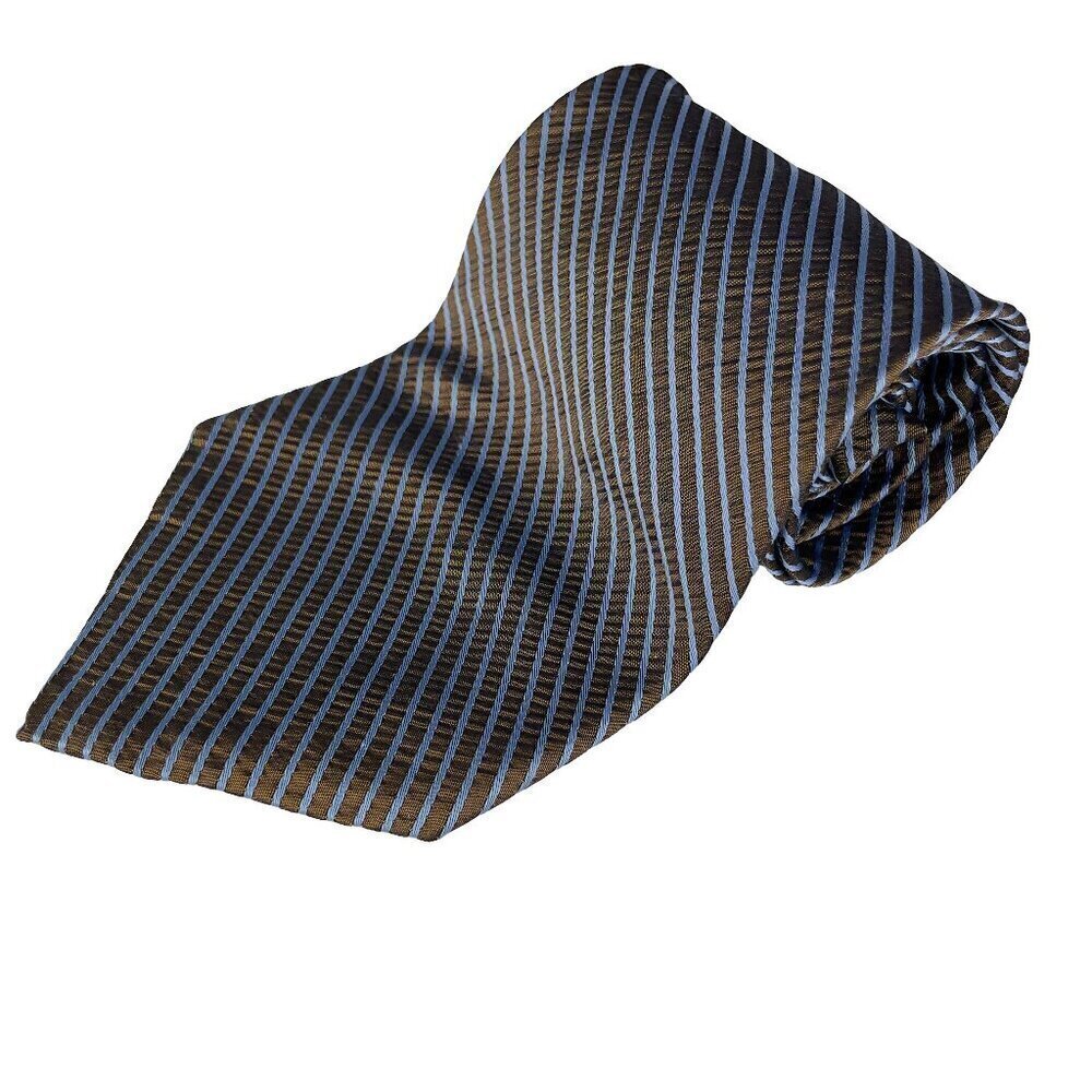GIANNINI 100%β Italian Silk Striped Blue Copper Brown Tie 3.75'"